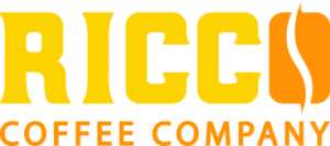 Ricco Coffee Subscription Company Logo-Header Ricco Coffee Company full-color logo with bold yellow text and orange bean icon