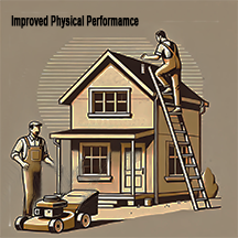 caffeine-boosts-physical-endurance-manual-labor An i llustration of two workers engaging in physically demanding tasks like roofing and lawn care, representing how caffeine enhances endurance, strength, and physical performance for daily activities and labor - intensive work.