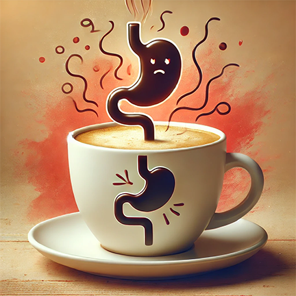 coffee – stomach – irritation – acid – reflux – digestive – issues .png Illustration of a steaming coffee cup with a distressed stomach icon, symbolizing how over - roasted coffee compounds like chlorogenic acids and N - alk anoyl - 5 - hydroxytryptamide can stimulate stomach acid production, leading to irritation, acid reflux, and digestive discomfort