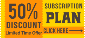 Ricco Coffee – 50% Off Subscription Discount Coupon Ricco Coffee banner promoting 50% discount for new subscription plan signups; yellow and orange coupon-style design with call-to-action